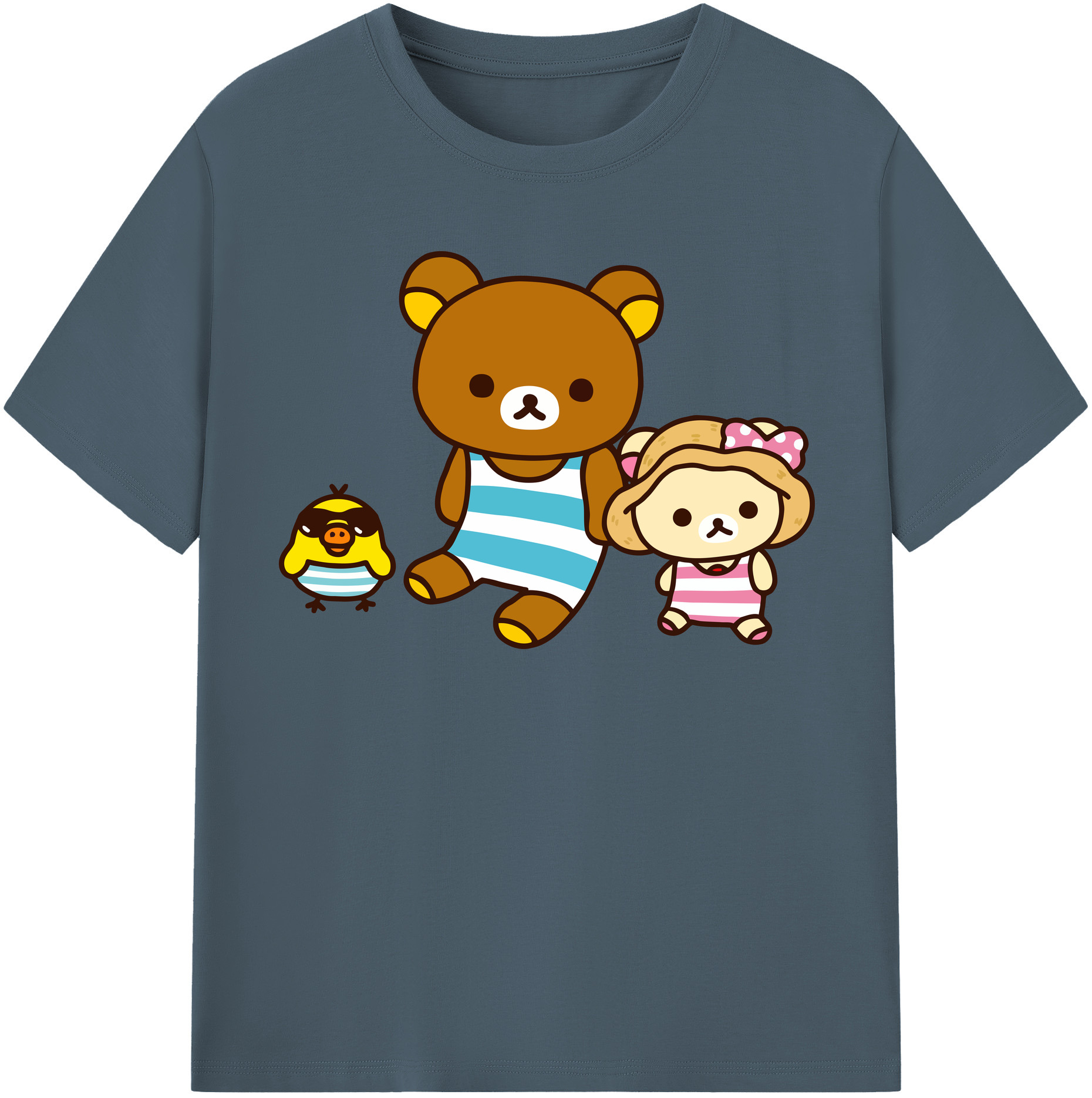 （画像用） リラックマ リラックマ キイロイトリ Rilakkuma Korilakkuma Kiiroitori 綿100％半袖Tシャツ（フロントプリント）